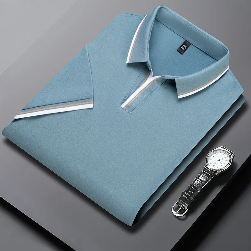 Mens solid color short sleeved polo shirt breathable and comfortable casual top 250326