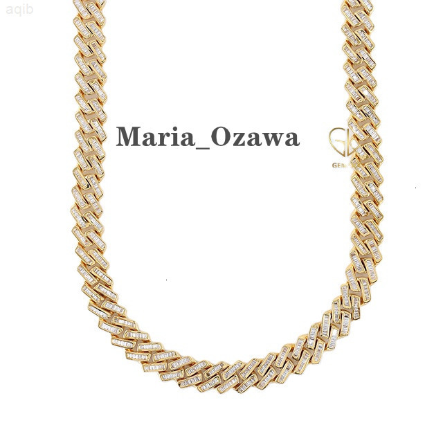 New Design Bust Down Baguette Cut Moissanite Diamond Hiphop Jewelry Gold Finish Iced Out Miami Cuban Chain Necklace for Men