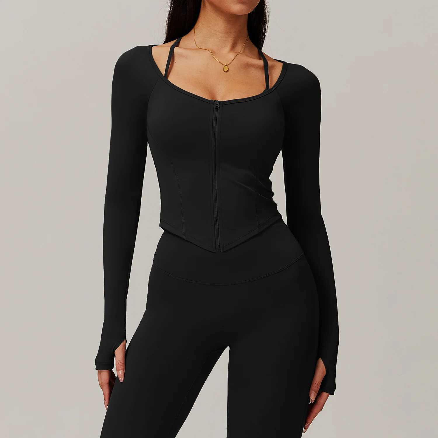 Zipper long sleeved sportswear womens jacket sportswear elastic fitness yoga clothing running shirt W250326