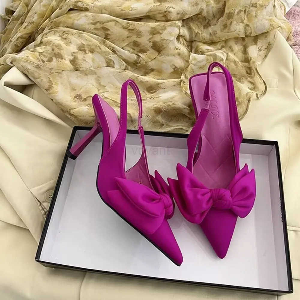 Wen Shoes Summer New Knot Wen Slingbacks H Shoes Sexy Dress Thin Heel Pointed Toe Ladies High H Pumps Z250326