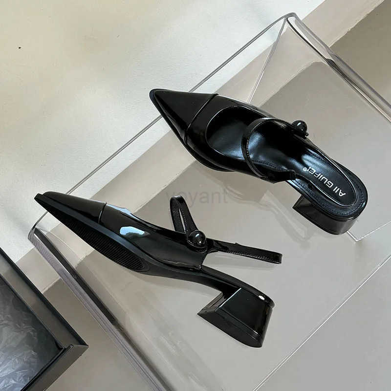 Fem Slip On Footwear Shallow Ladies Square 4CM H Sandals Shoes Fashion Pointed Toe Elegant Wen Heeled Sandals Shoes Z250326