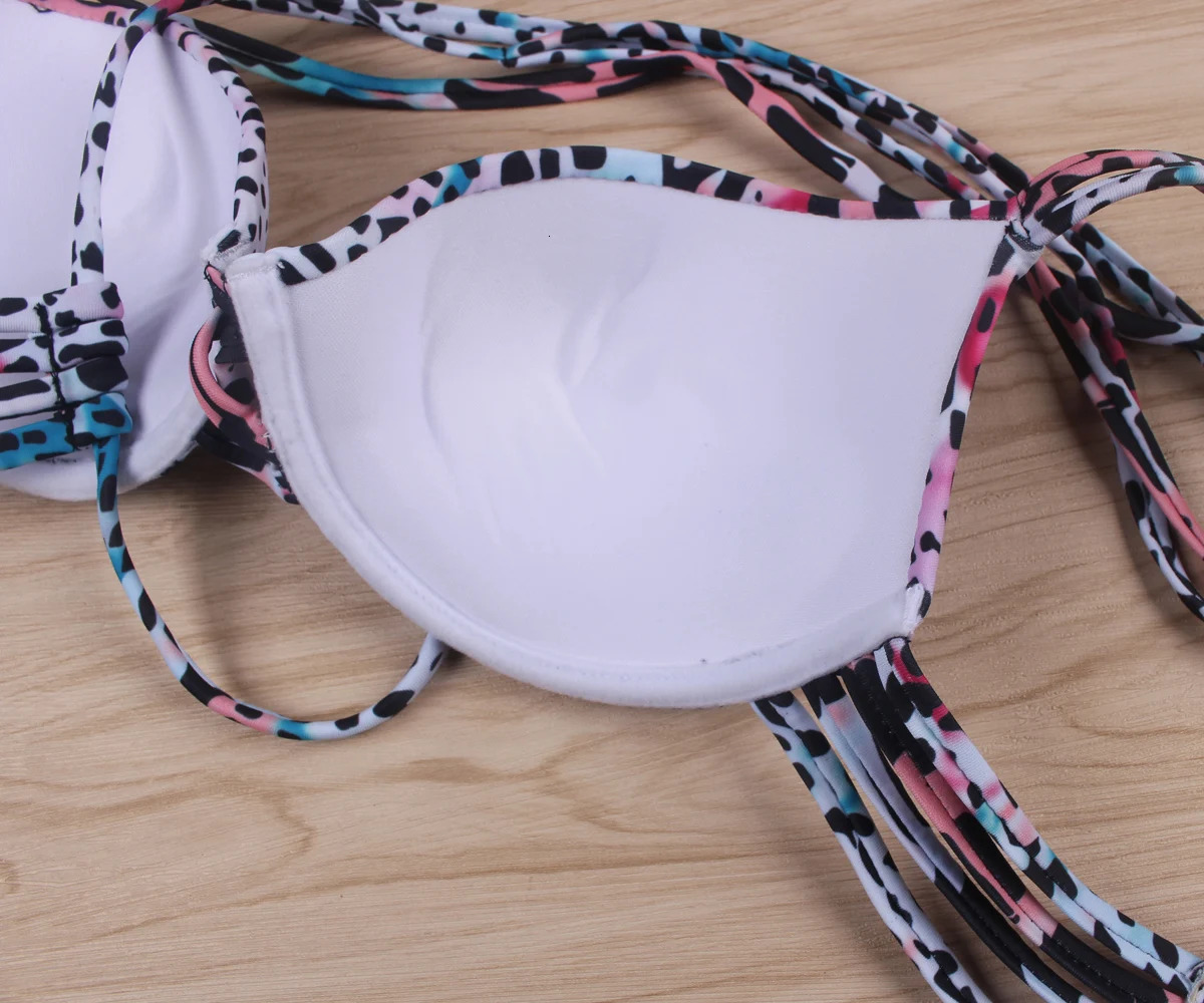 Sexy Bikini Swimsuit Women Lettuce Floral Bathing Suit Swimwear Push Up Padded Beach Wear Swimming Suit Bikini 250324