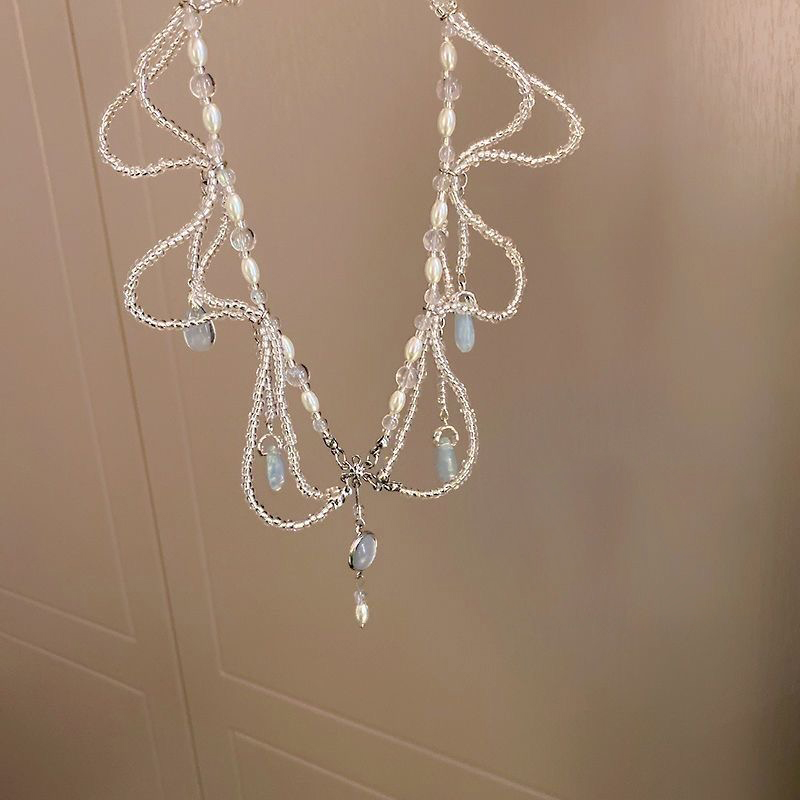 Bohemian Layered Tassel Necklace with Imitation Pearl and Moonstone Charms for Both Neckwear and Hair Accessories