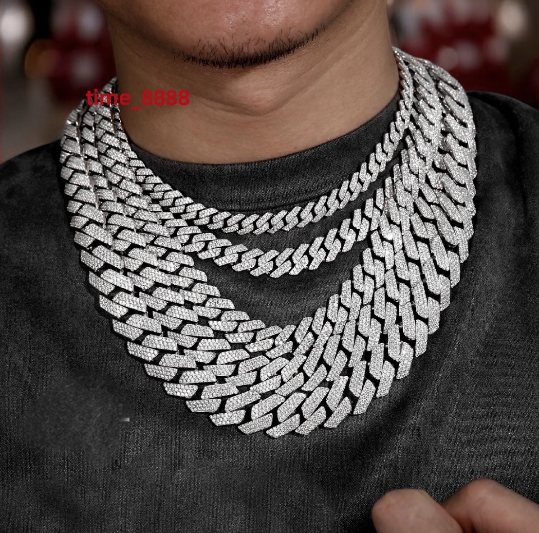 VVS Moissanite Cuban Link Chains 8-18mm Width 14-24 Inch Length Iced Hip Hop Jewelry Bracelet Pendants Charms
