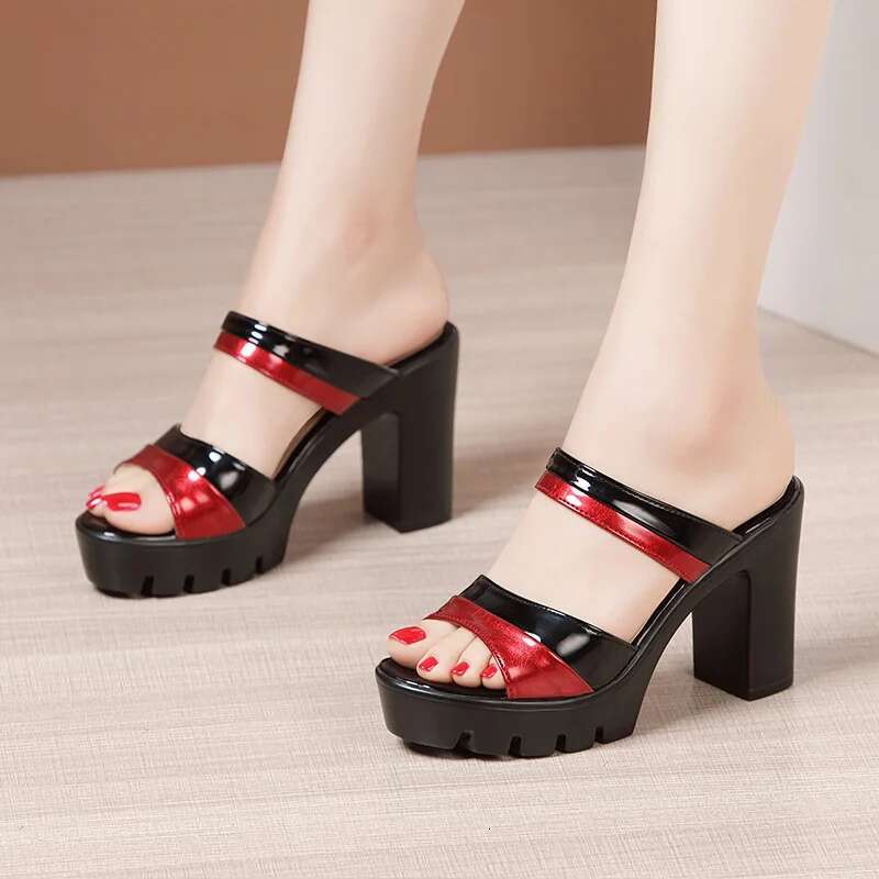 2025 Summer New Women's Designer Fashion Leather Sandals 10cm High Heels Thick Open toed Elegant Shoes Black and White