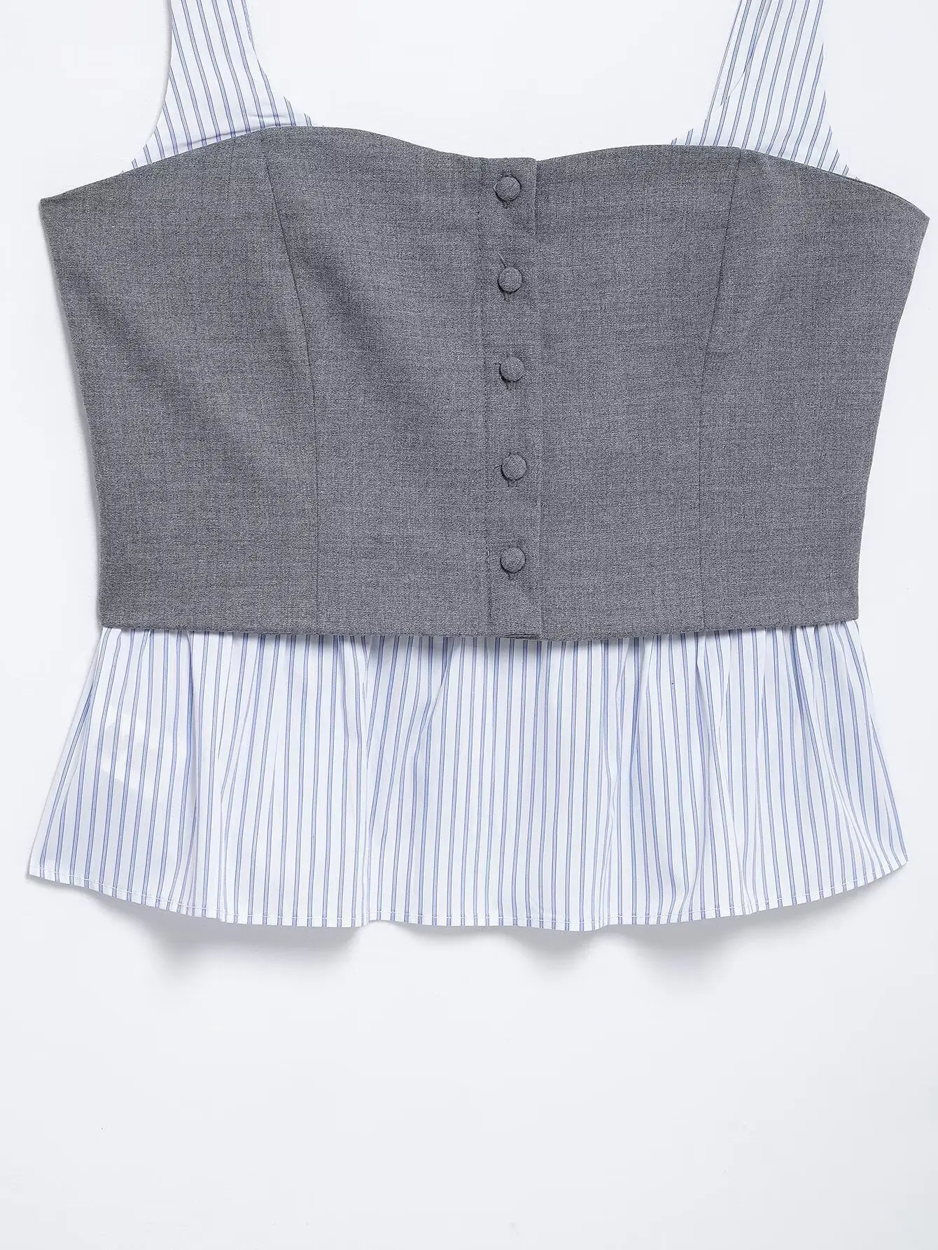 2025 RARA Spring Womens Poplin Striped Splicing Round Neck Shoulder Strap Top Needle Temperature Fashion Mid Waist Mini Skirt 250318