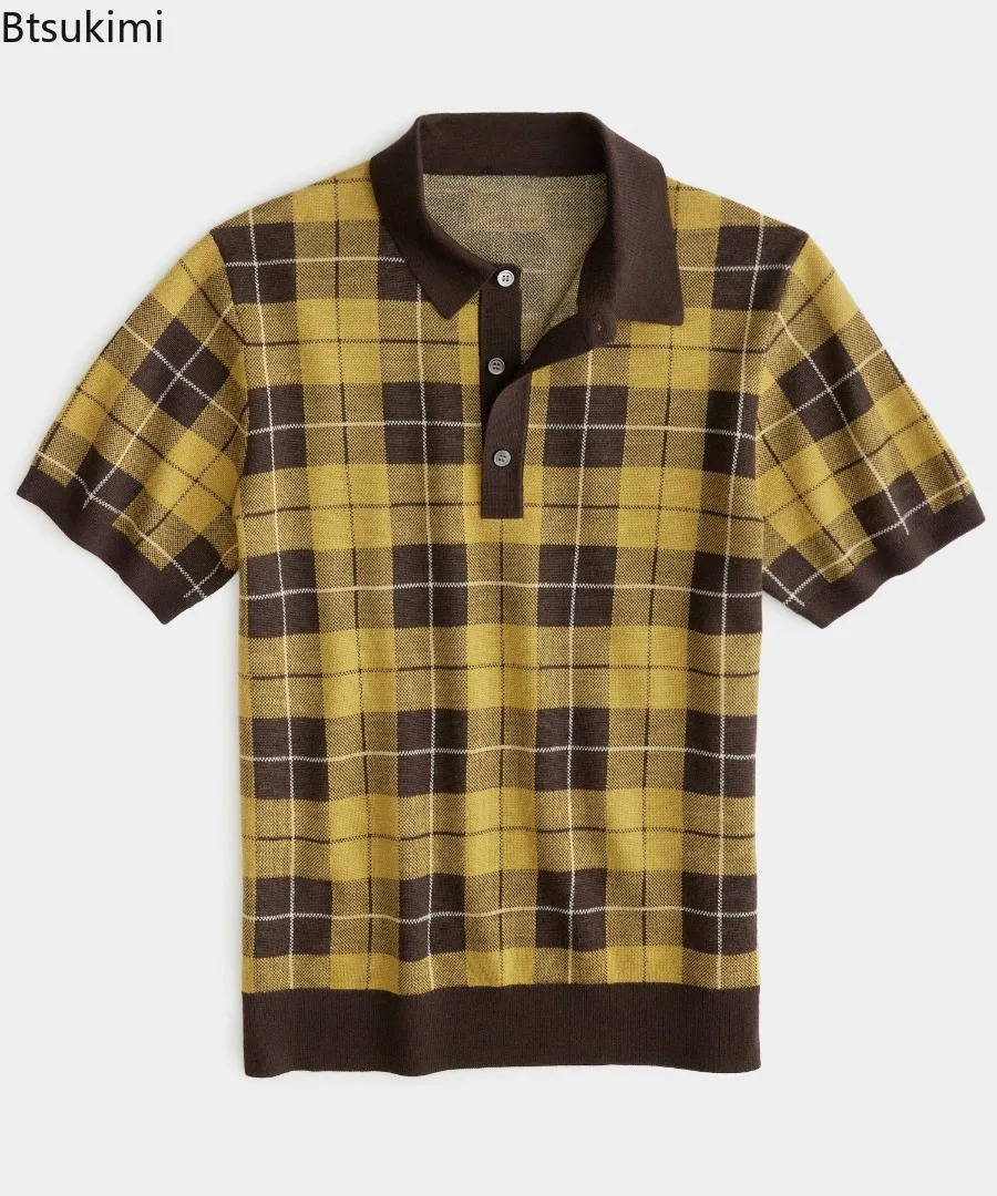 2025 Mens Classic Plain Knitted Polo Shirt Summer Style Business Casual Collar Top Retro Tshirt 250326