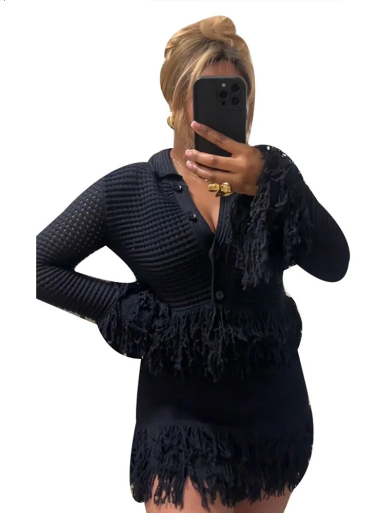 Knit Tassel Cardigan Mini Skirt Set Women Casual Singlebreasted Sweater Aline Spring Lady Suit Outfits 250318