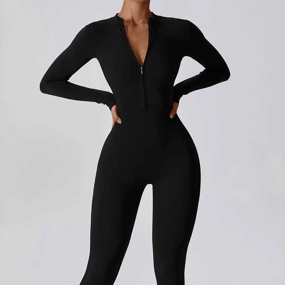 Womens jumpsuit zipper long sleeved yoga set gym push up workout clothes fitness clothes sportswear W250326