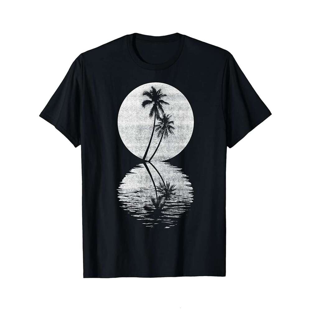 Designer T shirt Trendy Moon Lit Palm Tree Reflection - 220g Tshits
