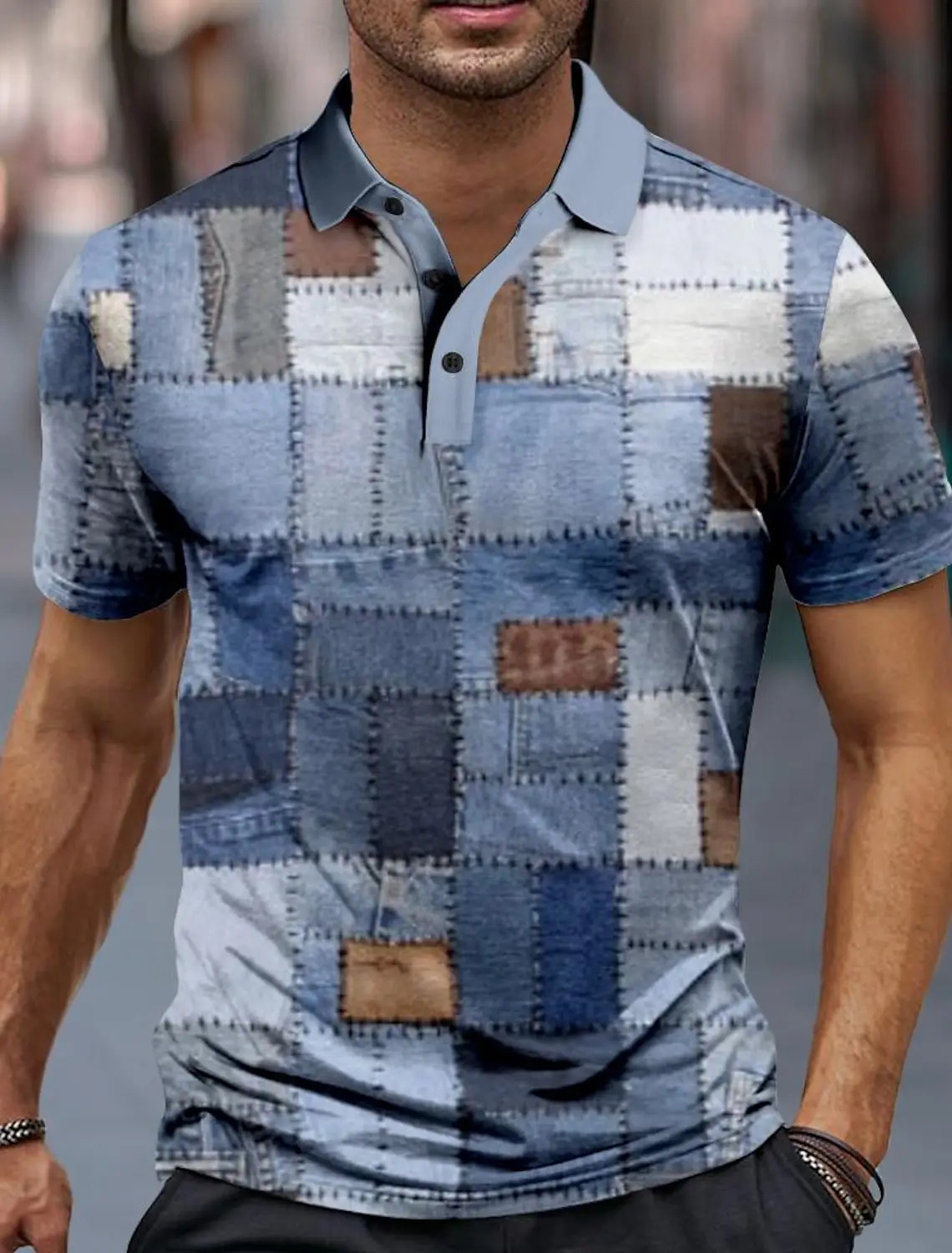 Flat weave mens sports shirt 3D printed polo official street clothing short sleeved springsummer slightly elastic 250326