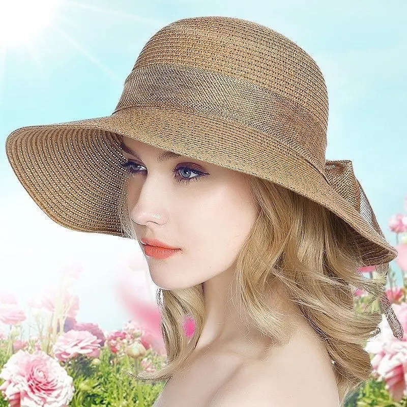 Fashion Flat Bowknot Panama Lady Hat Summer Hats For Women Sun Hat Beach Ladies Sun Hats For Women Straw Hat 250326