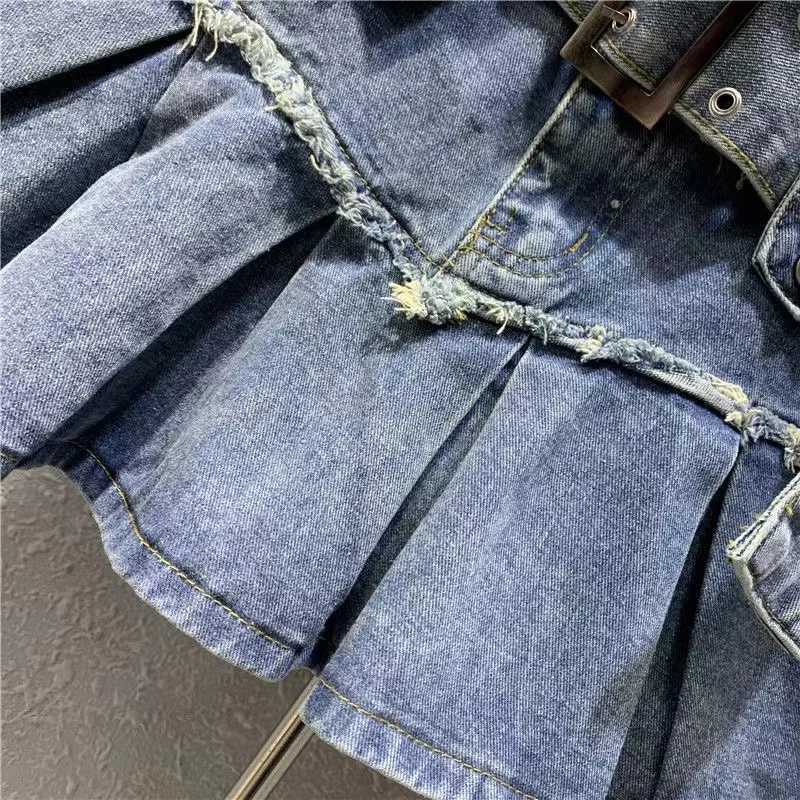 Girls denim skirt retro denim skirt 2024 new blue denim skirt youth and childrens clothingT250326