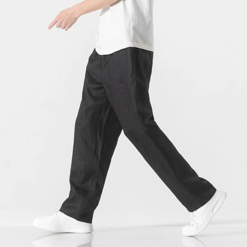 2024 Korean Folding Solid Color Mens Casual Long Style Classic Four Seasons Straight Wide Leg Pants Light Blue Grey Black 5XL 250326