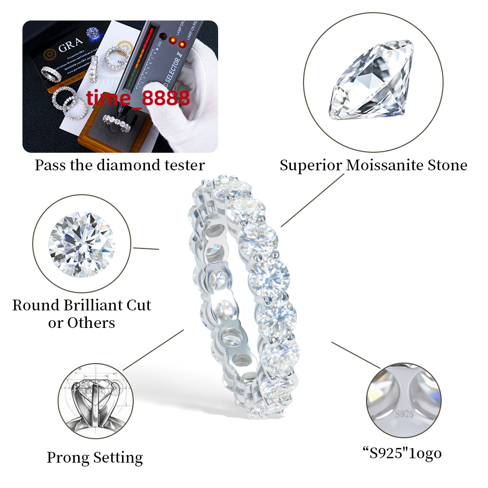 Xingyue Gems Classic Jewelry GRA Certificate 3mm Hip Hop 925 Sterling Silver Eternity Band Ring Iced Out Moissanite Ring