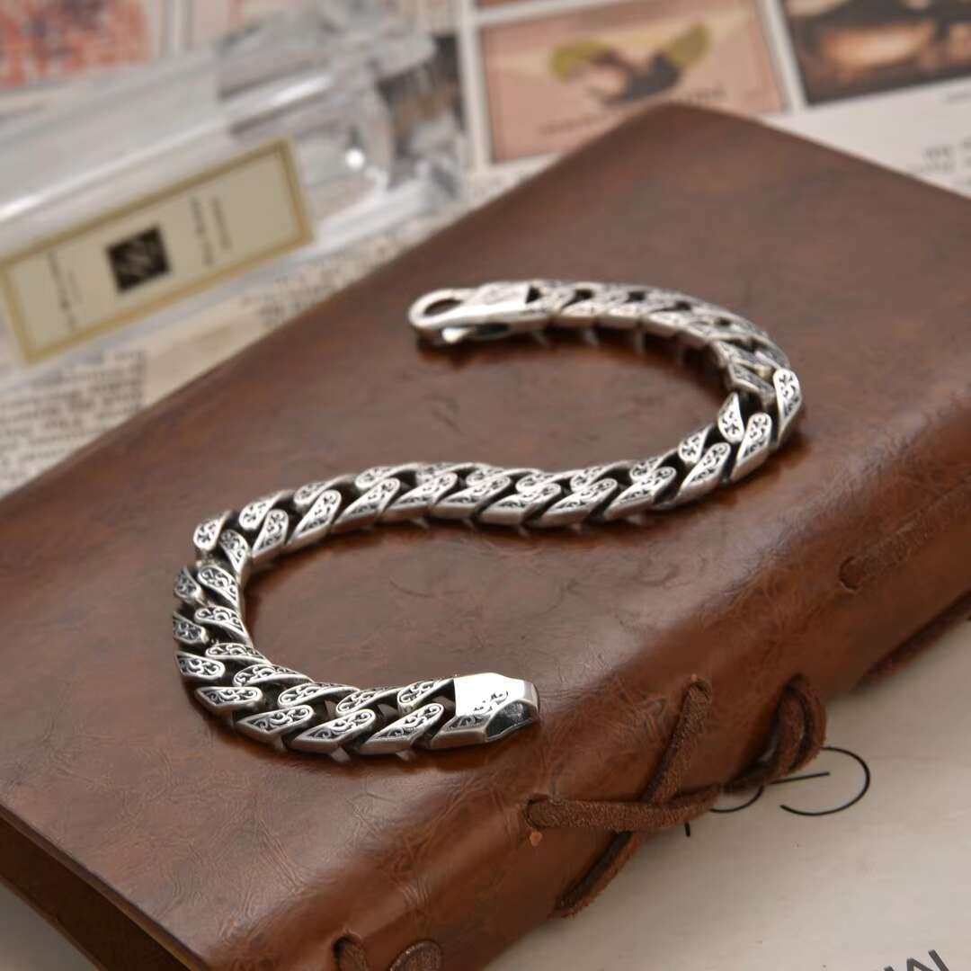 New Product Wholesale Retro 9mm Punk Cuban Sterg Sier Bracelet Fashion Jewelry for Women Men Gift