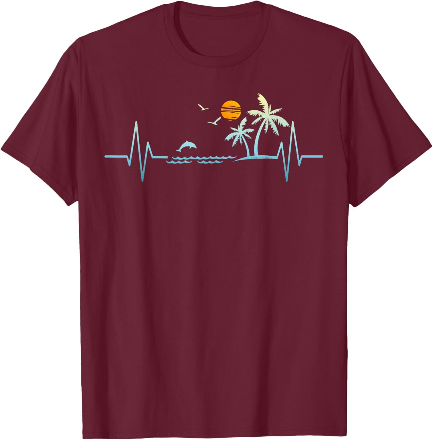 T shirt for Mens Heartbeat with Tropical Palm Trees Beach Island Sunset Graphic Tee Casual Tops Clothes Short sleeve cool