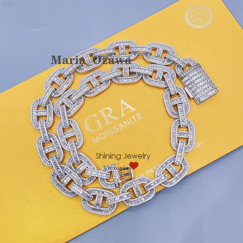 Iced Out Bling Rapper Chain Necklace Lab Diamond Baguette Mariner Chain