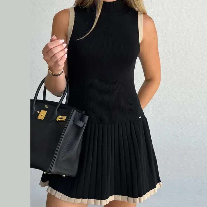 Dongdumaoyi Damesmode Hot Selling Gebreide Mini Jurk Mode Ronde Hals Ruches Een Woord C