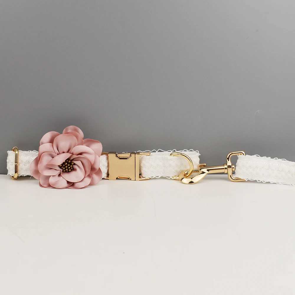 White lace dog collar with personalized engraving of names pet wedding collar dog accessories luxurious lace 03 X250326