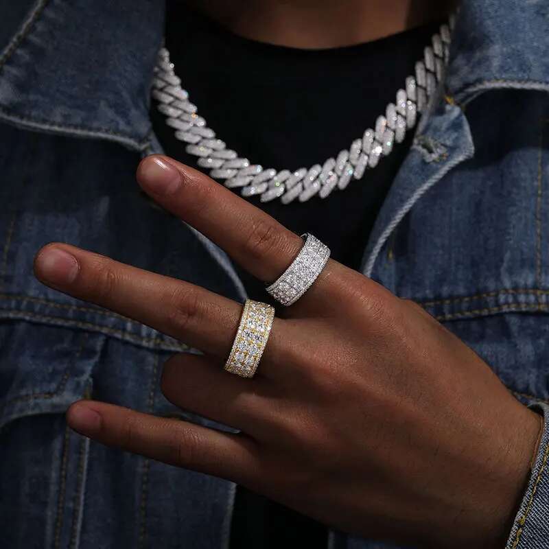 TUHE Unisex luxury 925 Silver Ring Moissanite Stone Iced Out Moissanite Rings For Women Men Hip Hop Gifts