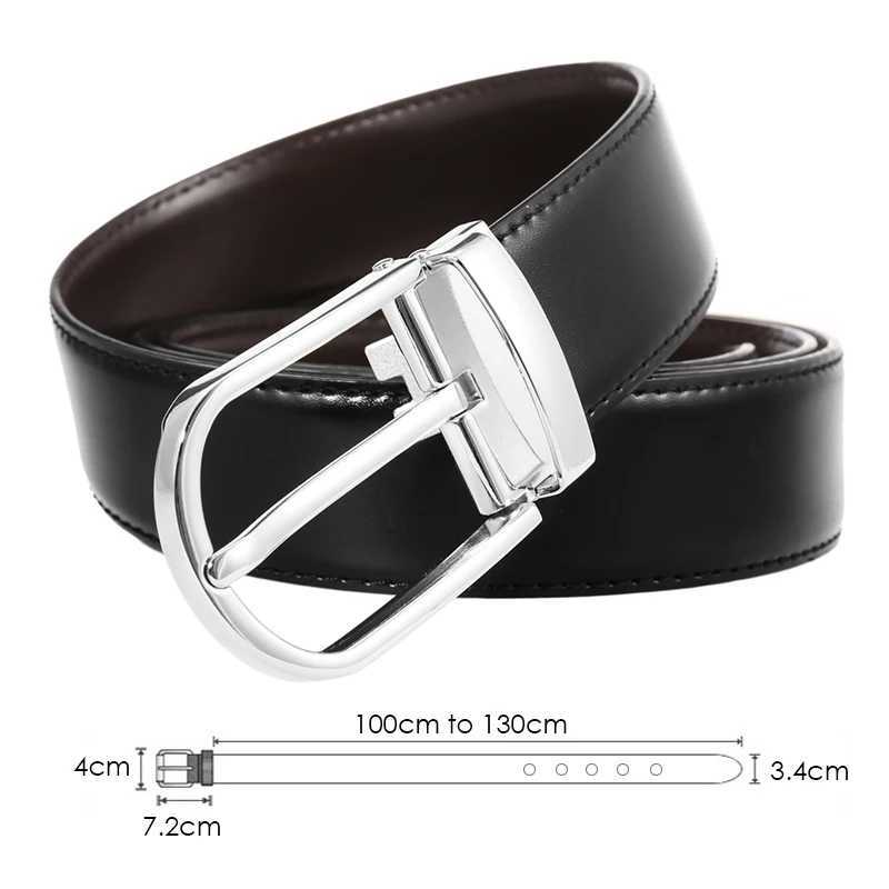 New mens reversible belt natural cowhide hard zinc alloy silver buckle brown belt genuine leather Trouser belt W250326