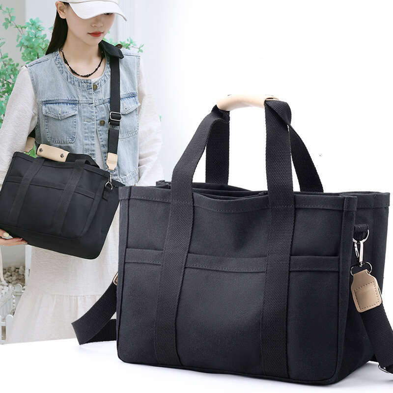 Handheld Thick Canvas 2024 New Multi functional Tote Shoulder Korean Mommy Crossbody Bag