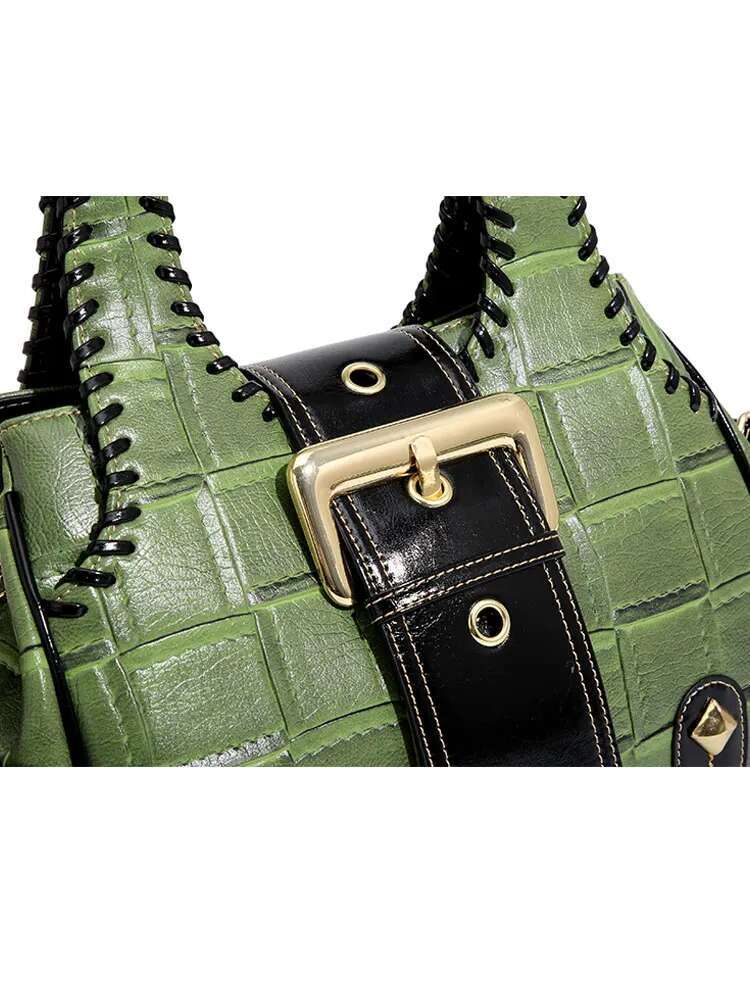 QJBY Designer Brand High Quality Woven Leather Boston Women's Handbag Large Capacity Multi-Layer 2024 New In Crossbody