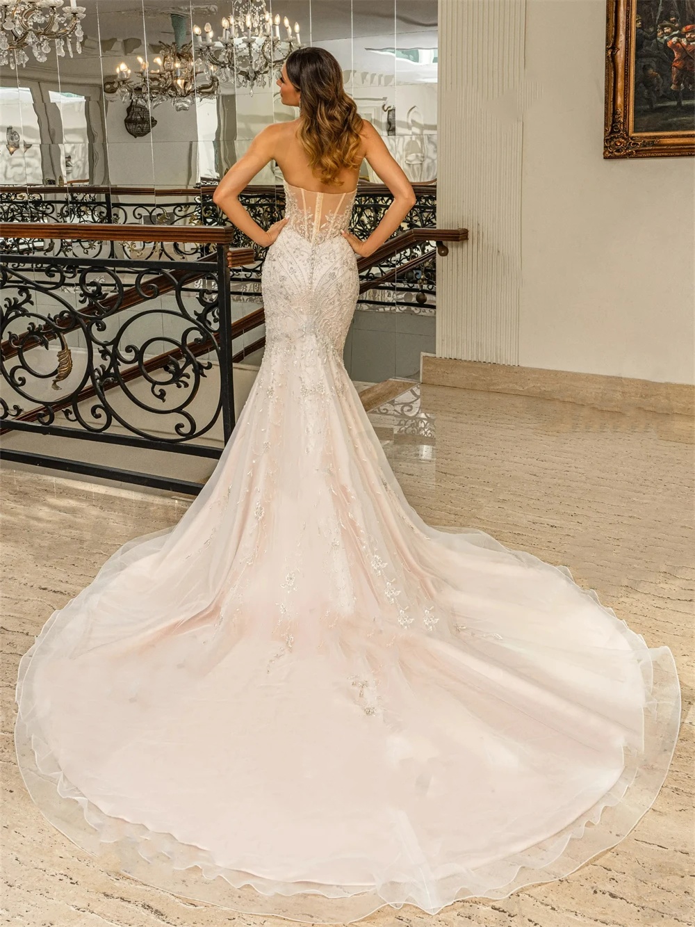 Illusion Mermaid Wedding Dress Sweetheart Neck Removable Sleeves Bridal Gowns Appliques Sequins Sweep Train Dresses Custom Made vestidos de novia