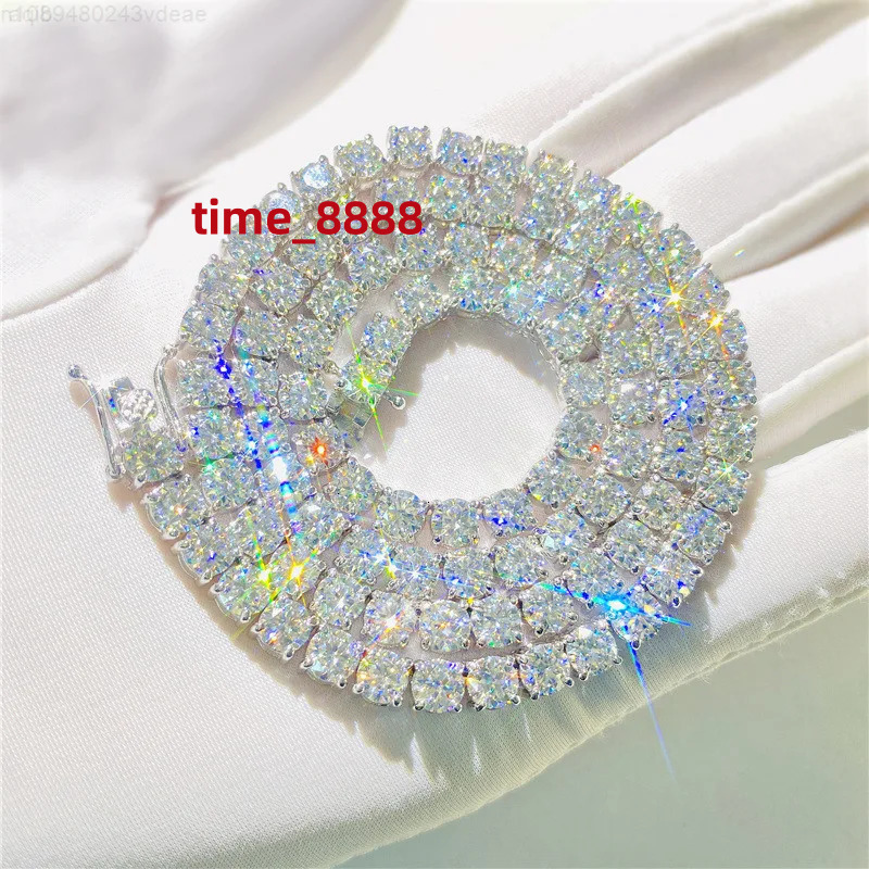 High End Hip Hop Necklace 5mm Moissanite Necklace 925 Sterling Silver Tennis Necklace