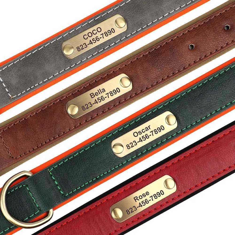 Personalized custom PU leather dog collar without carved ID tag Y250325