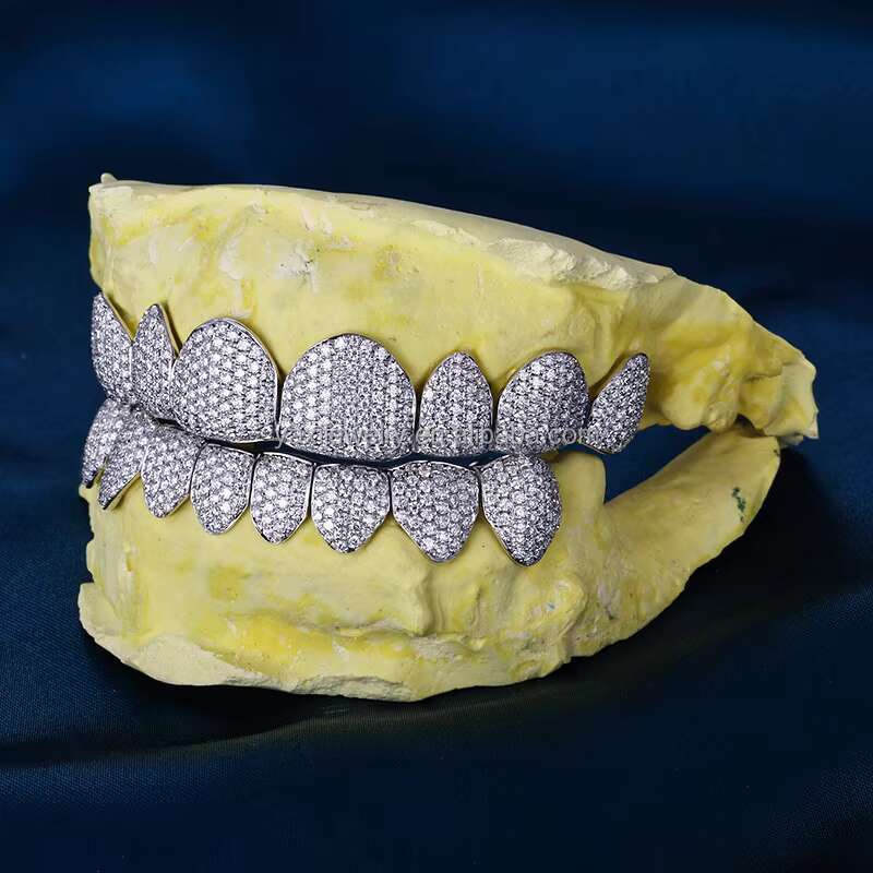 YAXI Factory Fine Jewelry Custom 8Top 8Bottom Grillz 925 Silver 10K 14K 10K Real Gold Iced Out VVS Moissanite Diamond Grillz