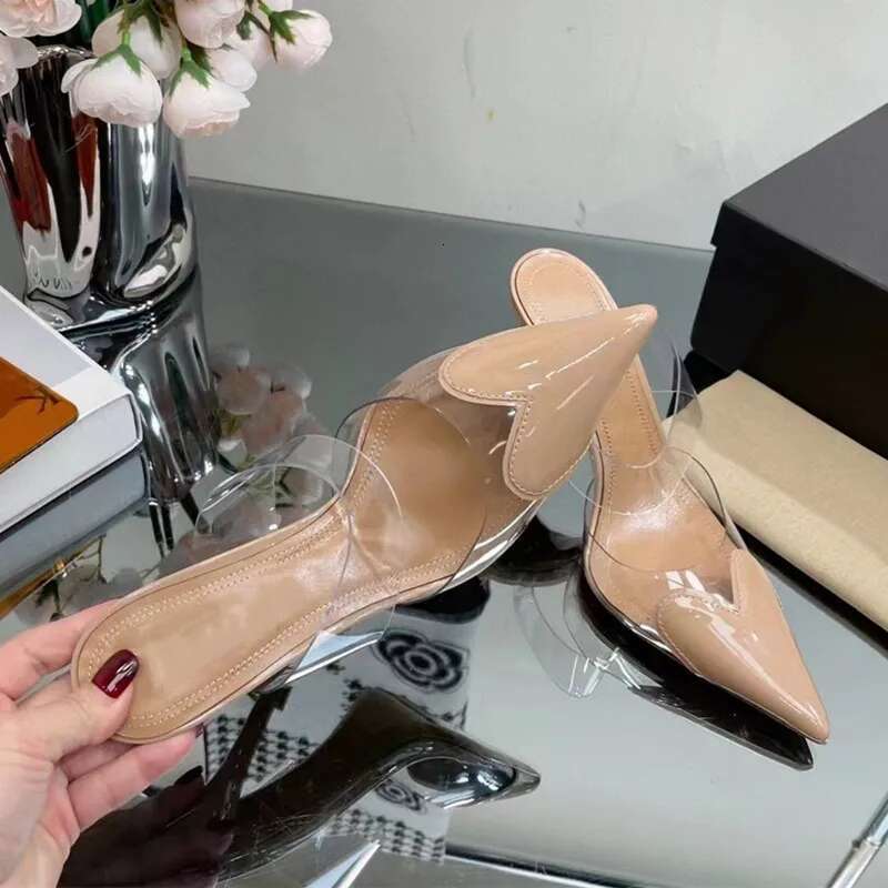 Elegant Pointed Toe Transparent PVC Heart High Heels Mules Slipper Women 2024 Black White Red Shoes Designer Pumps