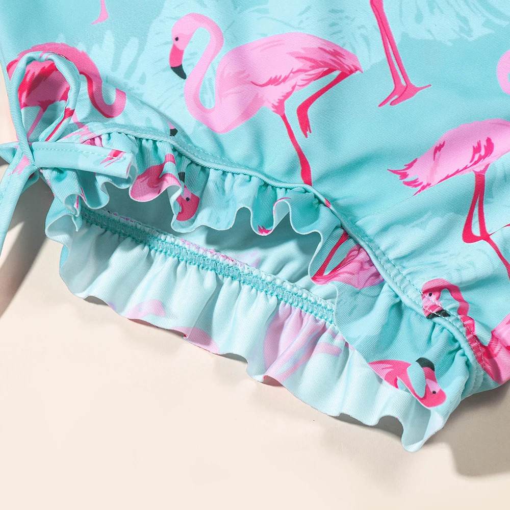 Girls Long Sleeve Flamingo Swimwear Summer Beach Bathing Suit One Piece Swimsuit Swimming Costumes for Children 250326