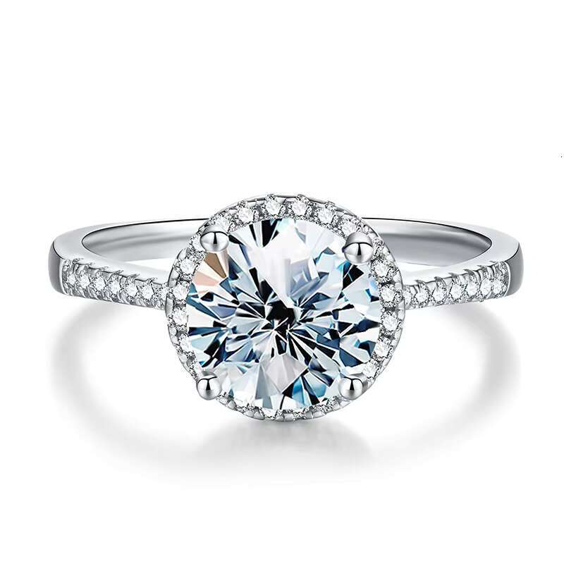 Hotsale Brilliant Round Cut Single halo Diamond Moissanite Ring 925 Sterling Silver 1ct 2ct 6.5MM Women Engagement Fine Jewelry