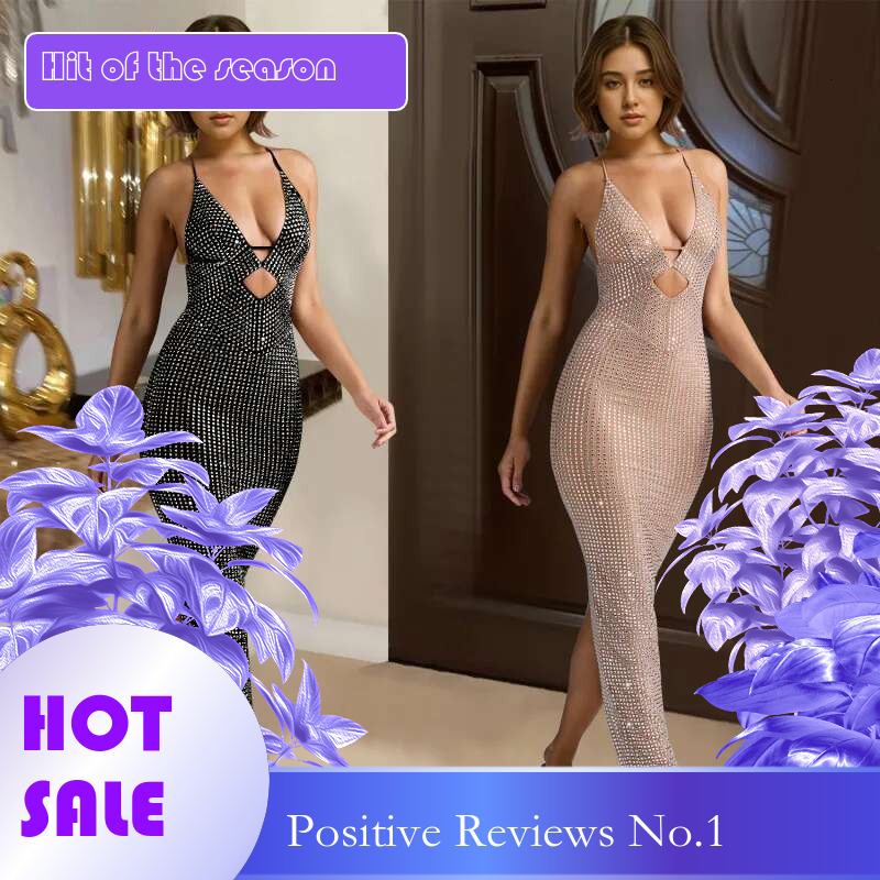 Dongdumaoyi Mode Dameskleding V Kraag Mouwloze Maxi Jurk Met Strass C