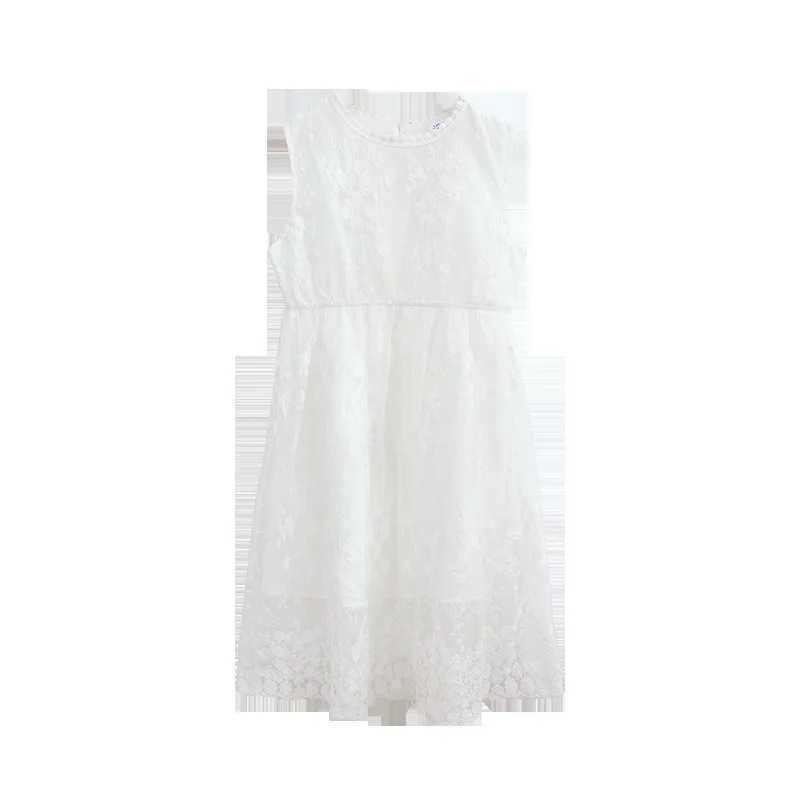 Summer 2025 Youth and Childrens Girls Clothing Flower Net Princess White Dress Sleeveless Shoulders 5 6 7 8 9 10 11 12 Years Old W250326