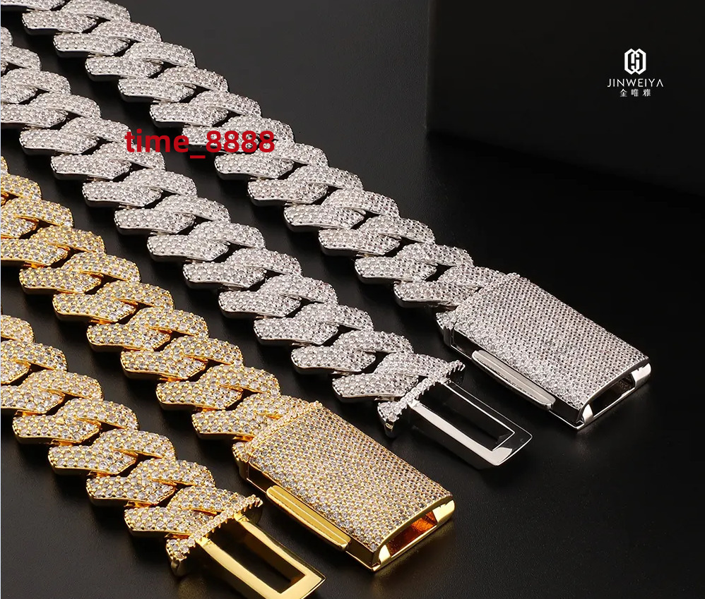 16MM Moissanite Cuban Chain 925 Sterling Silver Moissanite Cuban Link Chain Punk Cuban Chain Hip Hop Silver Necklace Bracelets