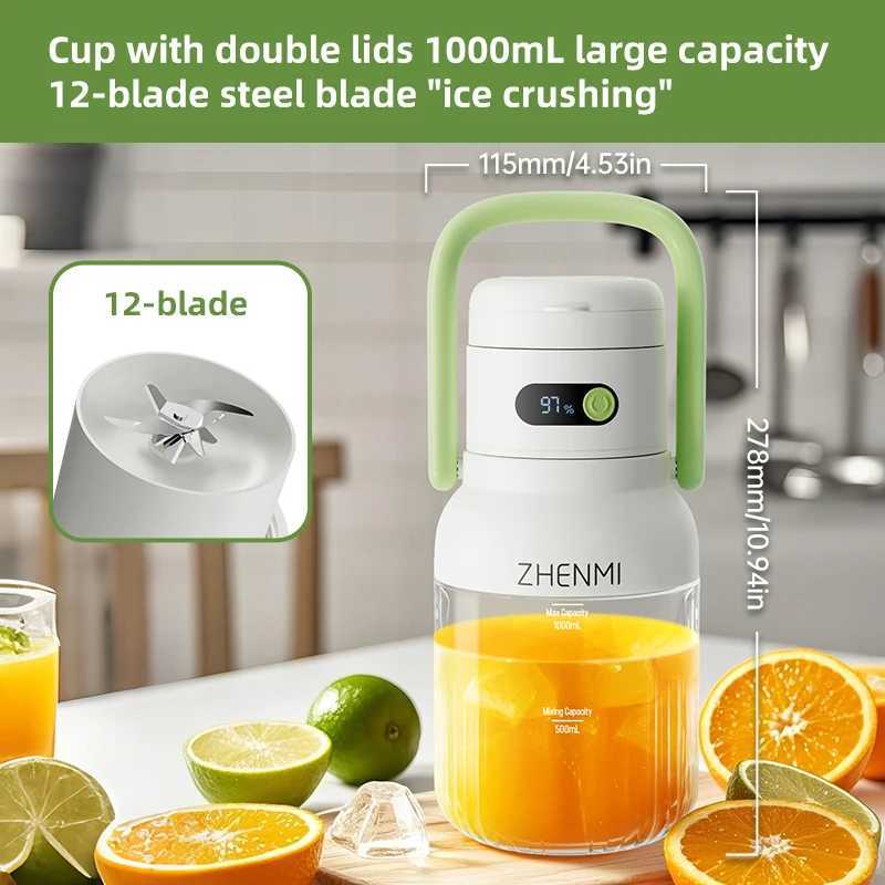 Portable juicer 33 ounces. Container USB-C charging easy to clean suitable for juicing fruits and vegetables Z250326