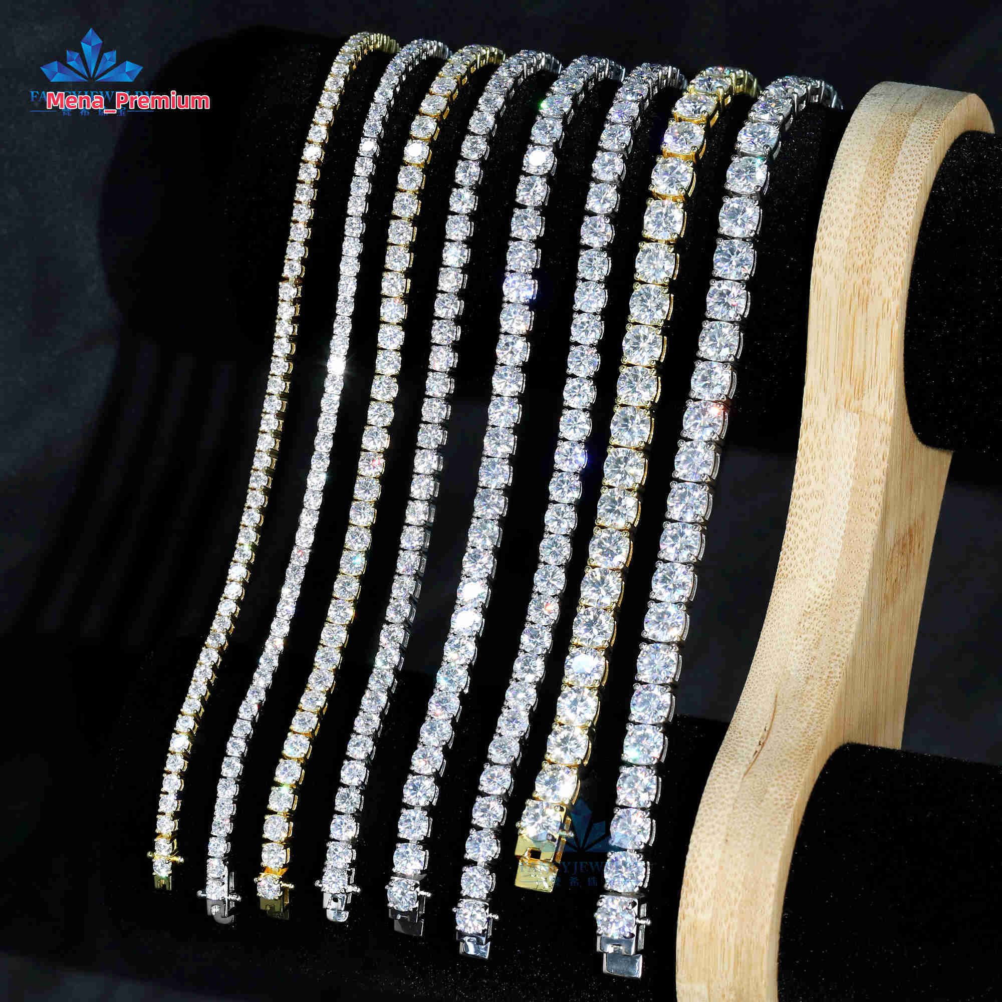 14K 18k Gold Plated Moissanite Tennis Bracelet 2mm 3mm 4mm 5mm Sterling Silver Women Fashion Tennis Bracelet Wholesale
