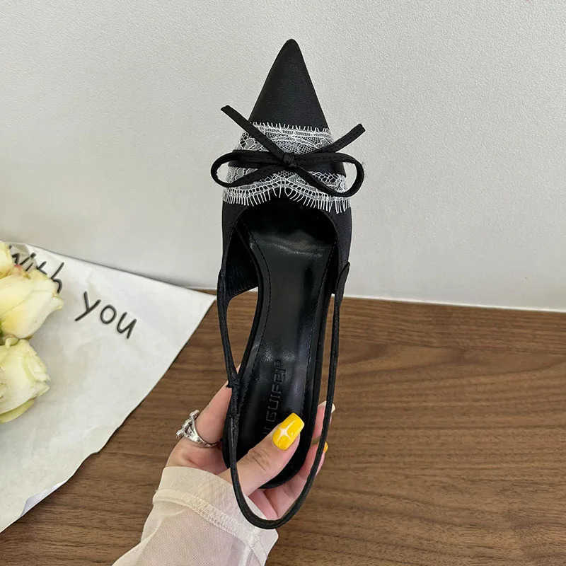 Elegant Wen 7CM H Sandals Shoes Fem Pointed Toe Footwear Fashion -Knot Ladies High H Sandals Shoes Pumps Z250326