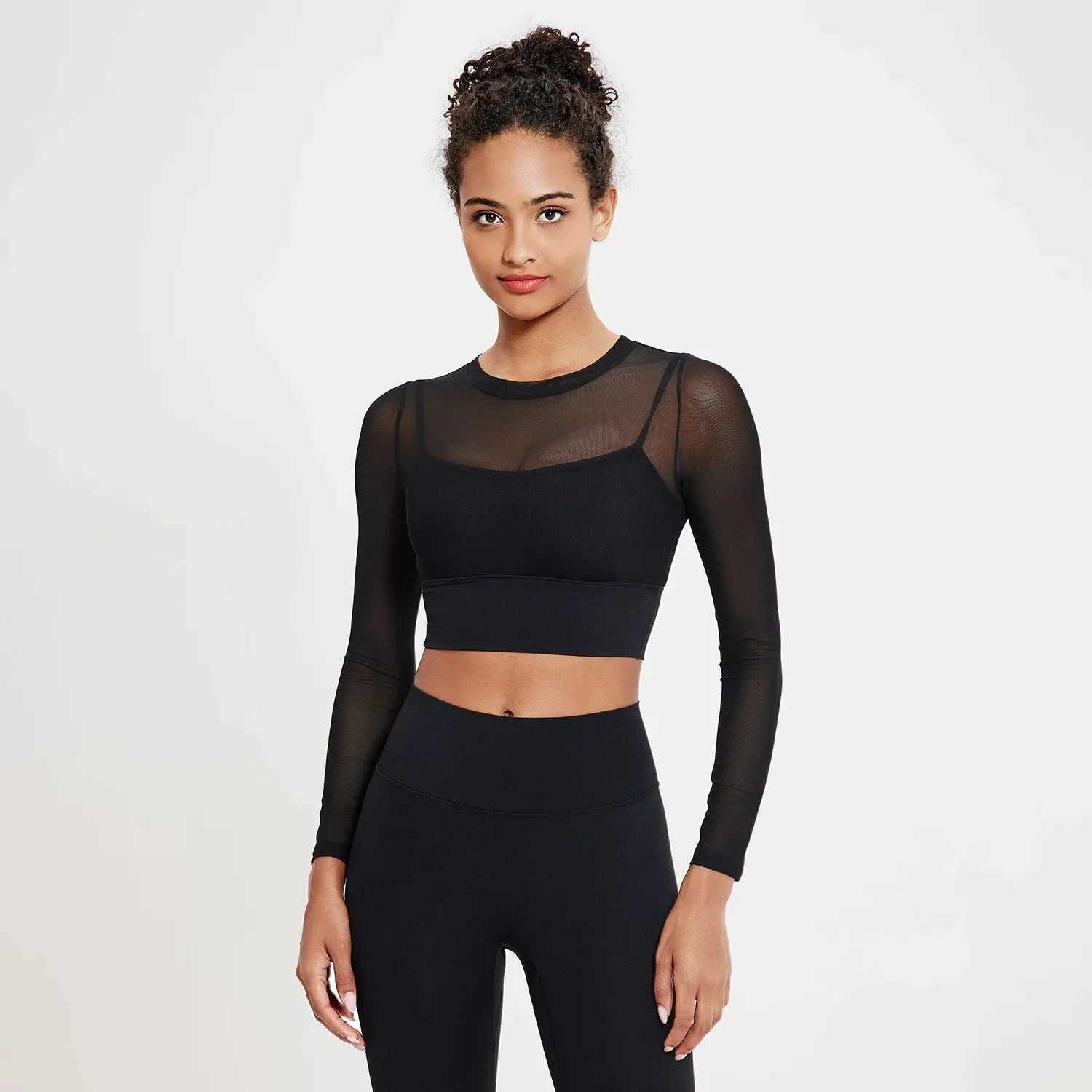Womens two-piece fitness yoga set solid color breathable quick drying running suit 2-piece long sleeved shirt leg sportswear W250326