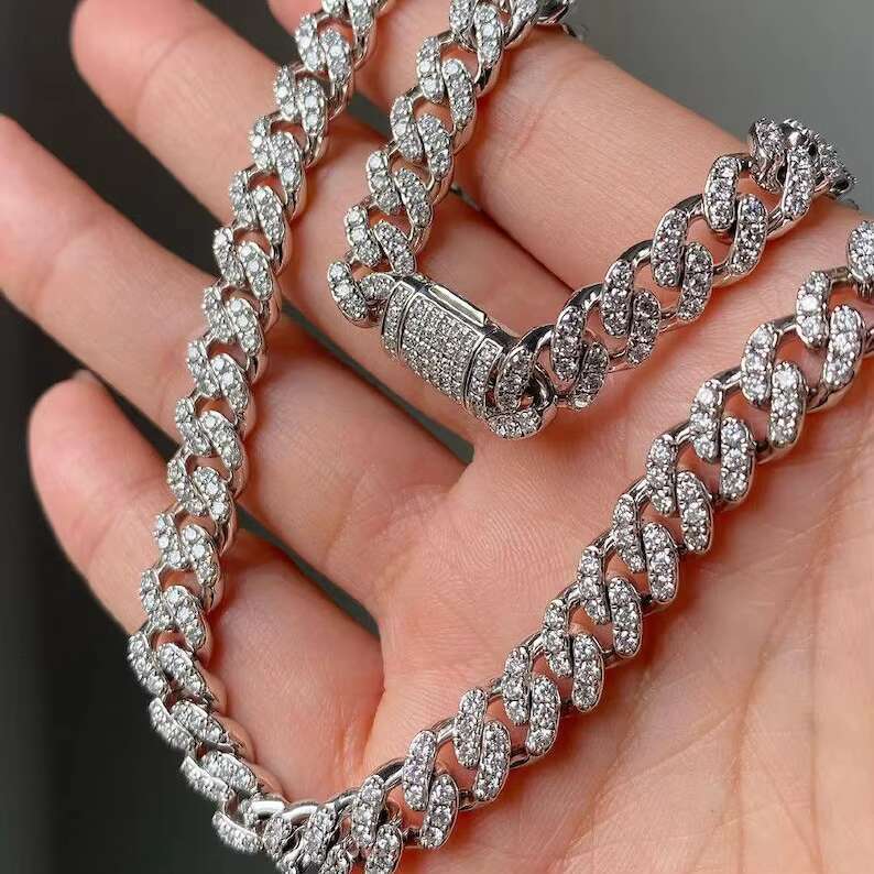 6MM Men Hip Hop Style 925 Sterling Silver Moissanite Style Cuban Link Chain Fully Iced Out Luxury Chain Round Diamond 20Inch