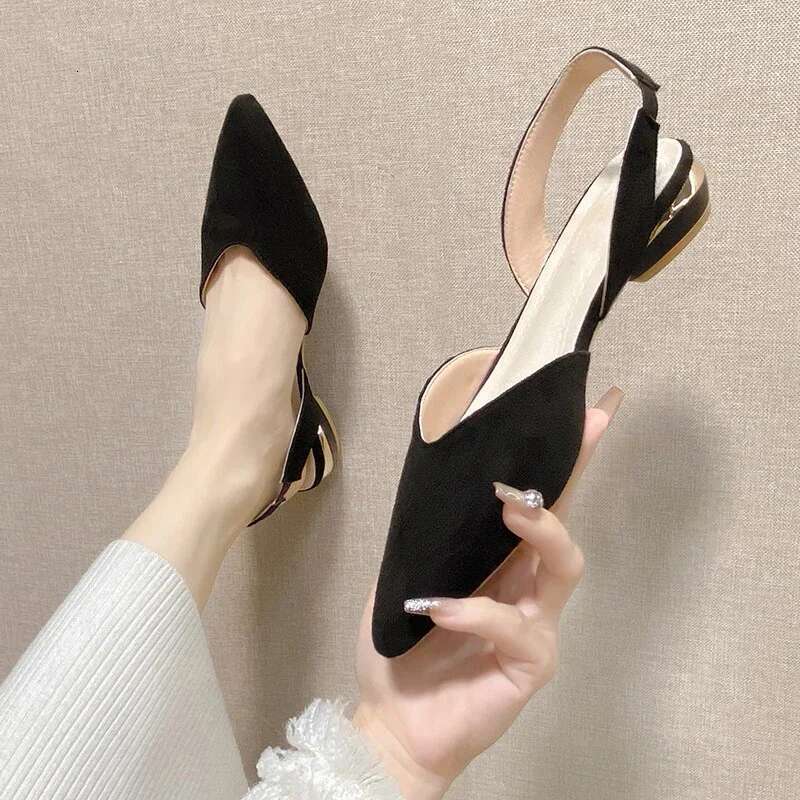 Sandals Low heels 2025 Summer New Fashion Suede Pointed Toe shallow Dress Shoes for Women Casual Slippers atos De Mujer