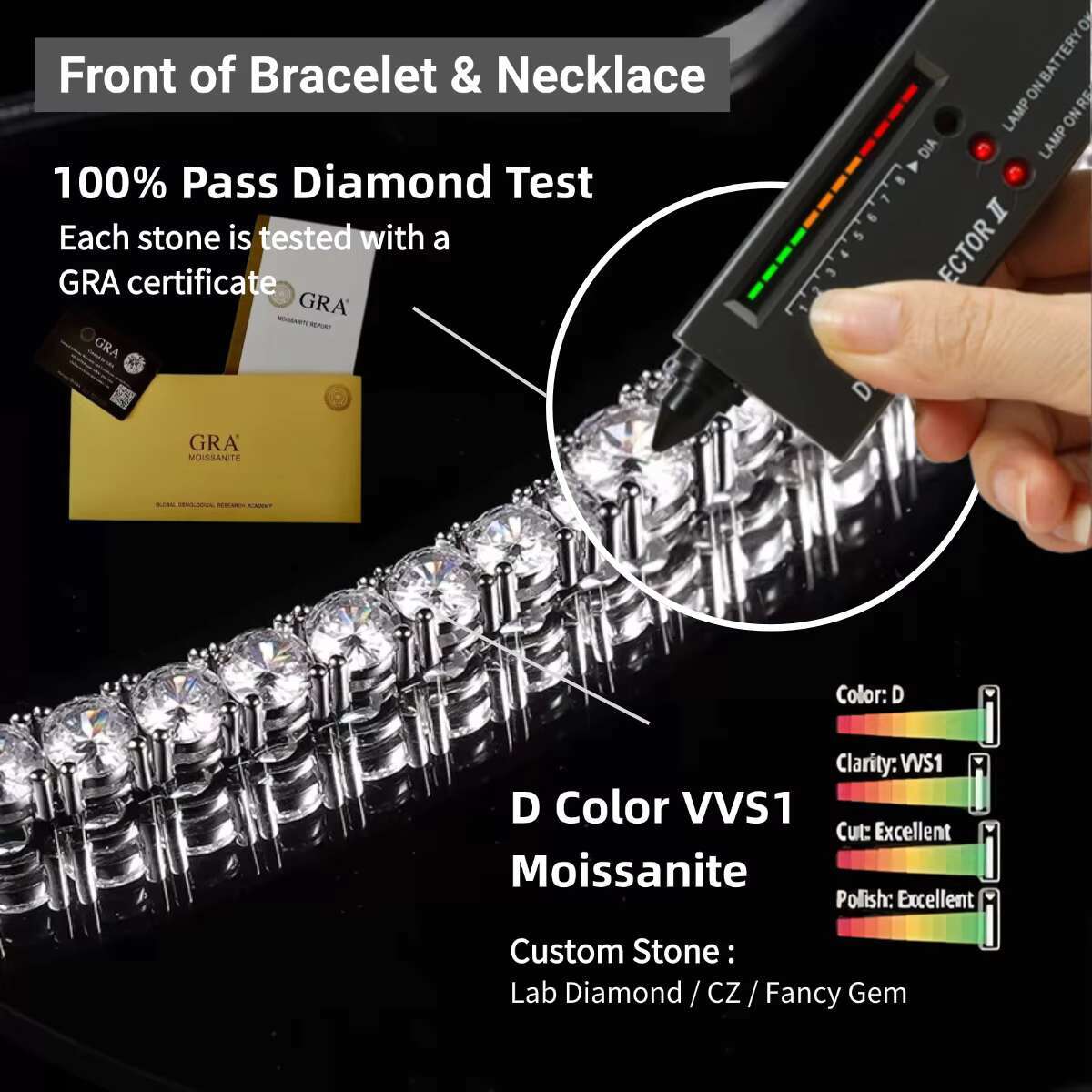 Iced Out Moissanite Chain Pass Diamond Test VVS Miossanite Jewelry 3mm 4mm 5mm 6mm 925 Sterling Silver Moissanite Tennis Chain