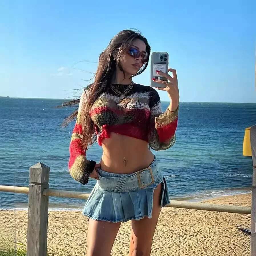 Retro Y2K Mini Women's Low Pleated Denim Slit Waist Belt Sexy Girl A- e Half-length Skirt Cotton Material