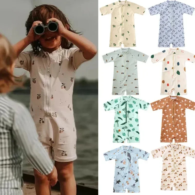 UV Baby Boy Swimsuit One Piece Swimming Jumpsuit Ruffles Bathing Suit SPF 50 Long Sleeve Kids Swimwear for Girls 1-7 Years 250326