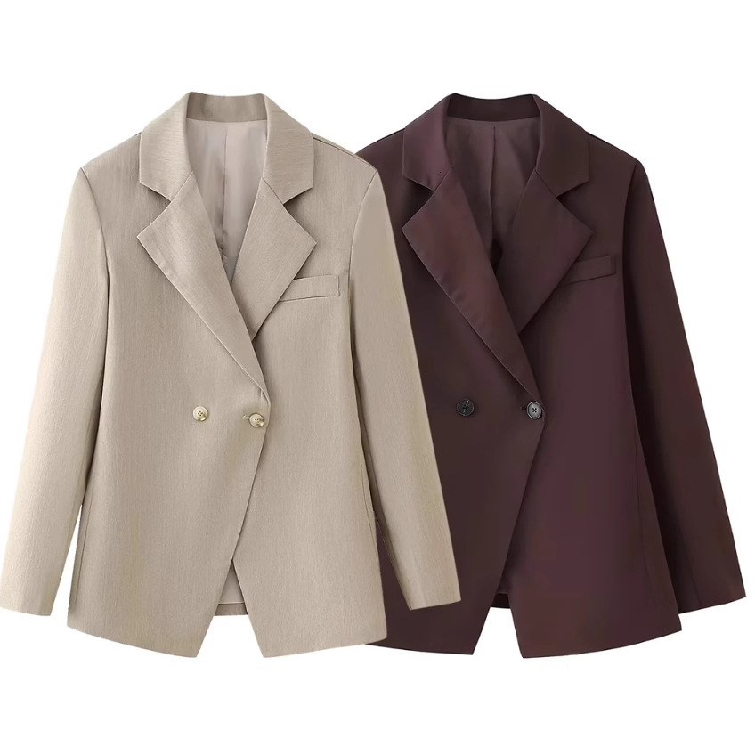Women's collar high waist slim fit solid color button suit jacket