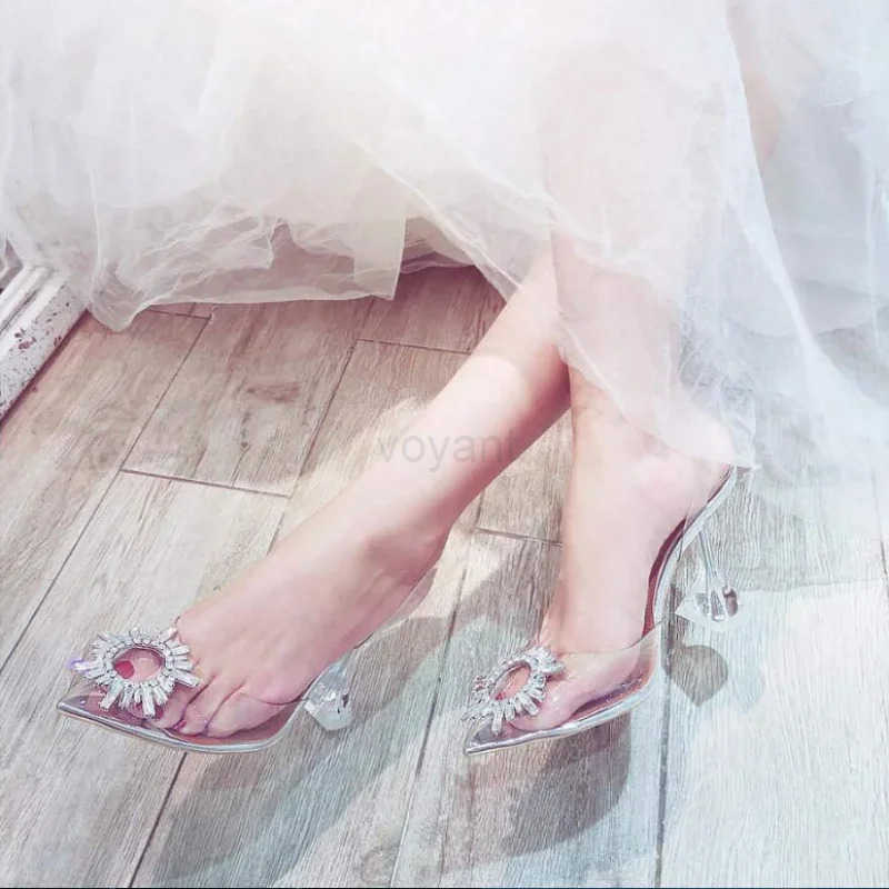 42 Large Sandals Wen Summer Slim H Back Emp Single Shoes Sexy One Word Crystal High H Wens Sandalias Mujer Z250326