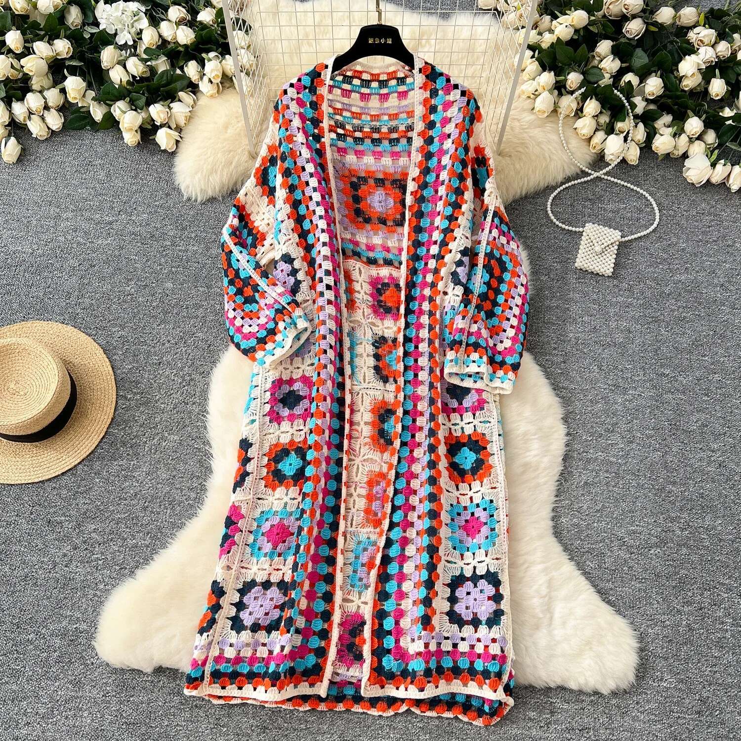 Basics Long Sleeves Vintage Hollow Out Hook Wer Chic Embroidered Knitted Cardigan Top Bohemian Vacation High Street Clothing